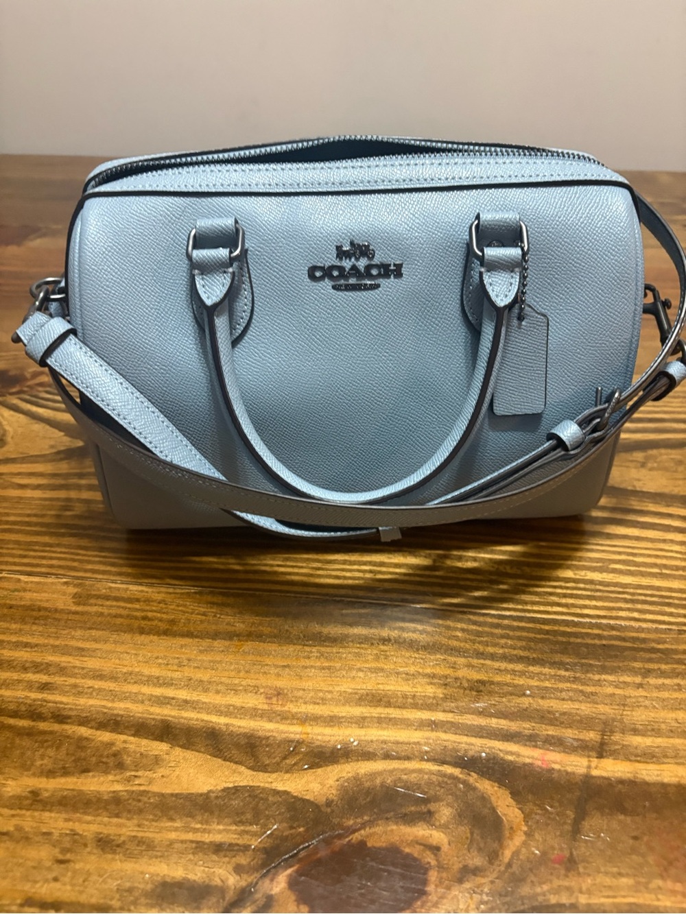 Coach Light Blue Leather Satchel with Double-Zip - Picture 2 of 2